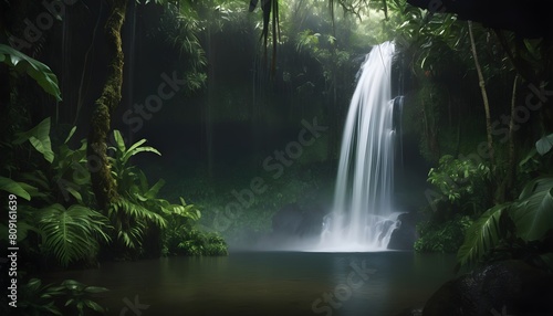 Hidden waterfall in the jungle create with ai
