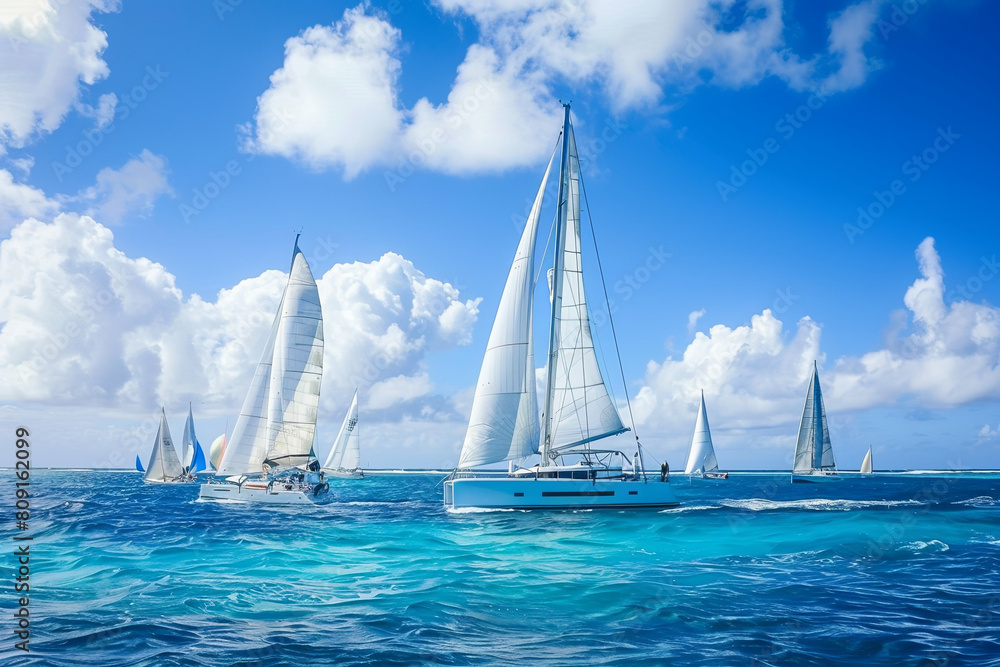 Obraz premium Regatta in the Indian Ocean, monohulls and catamarans