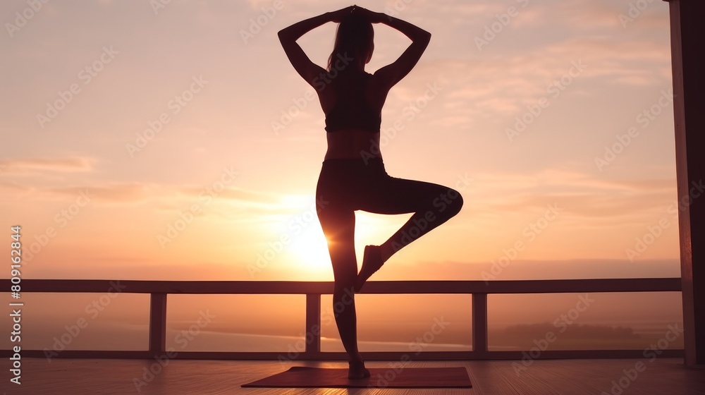 silhouette of woman practicing yoga during sunset