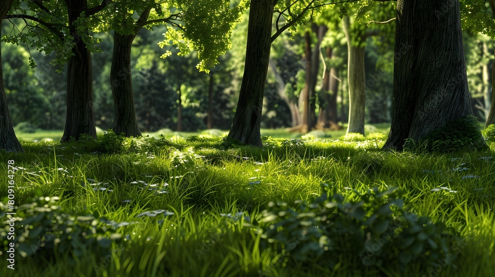 Naklejka premium Grass and green woods in the park