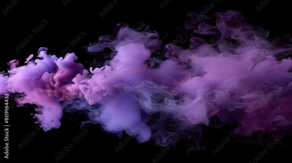 abstract purple and violet fluffy pastel ink smoke cloud against black background abstract purple and violet fluffy pastel ink smoke cloud against black background