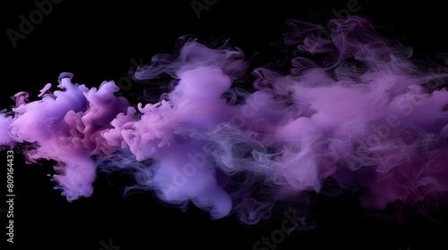 abstract purple and violet fluffy pastel ink smoke cloud against black background