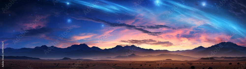 Breathtaking desert landscape with starry night sky