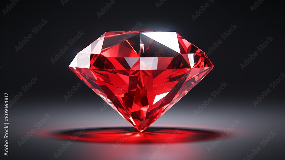 Red diamond shines bright under spotlight.