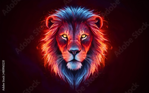 Blue Lion with Red Eyes  A Majestic and Fierce Creature Standing Against a Dark Background