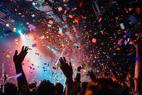 Wallpaper Mural A lively crowd of people at a concert, cheering with confetti raining down on them, A burst of confetti rains down on the ecstatic audience, adding to the festive atmosphere Torontodigital.ca