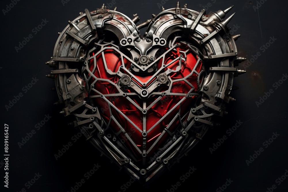 Intricate mechanical heart design symbolizing love and technology