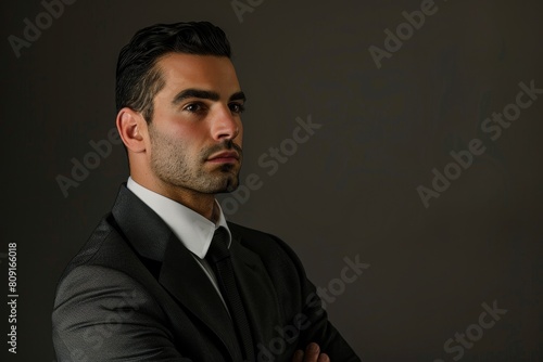 Man in sharp suit and tie strikes a pose for a photo, A businessman in a sharp suit, deep in thought