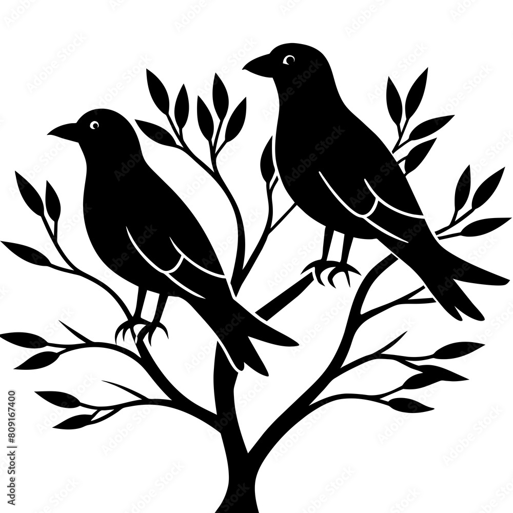 Bird couple on branch vector illustration Bird couple on branch vector illustration