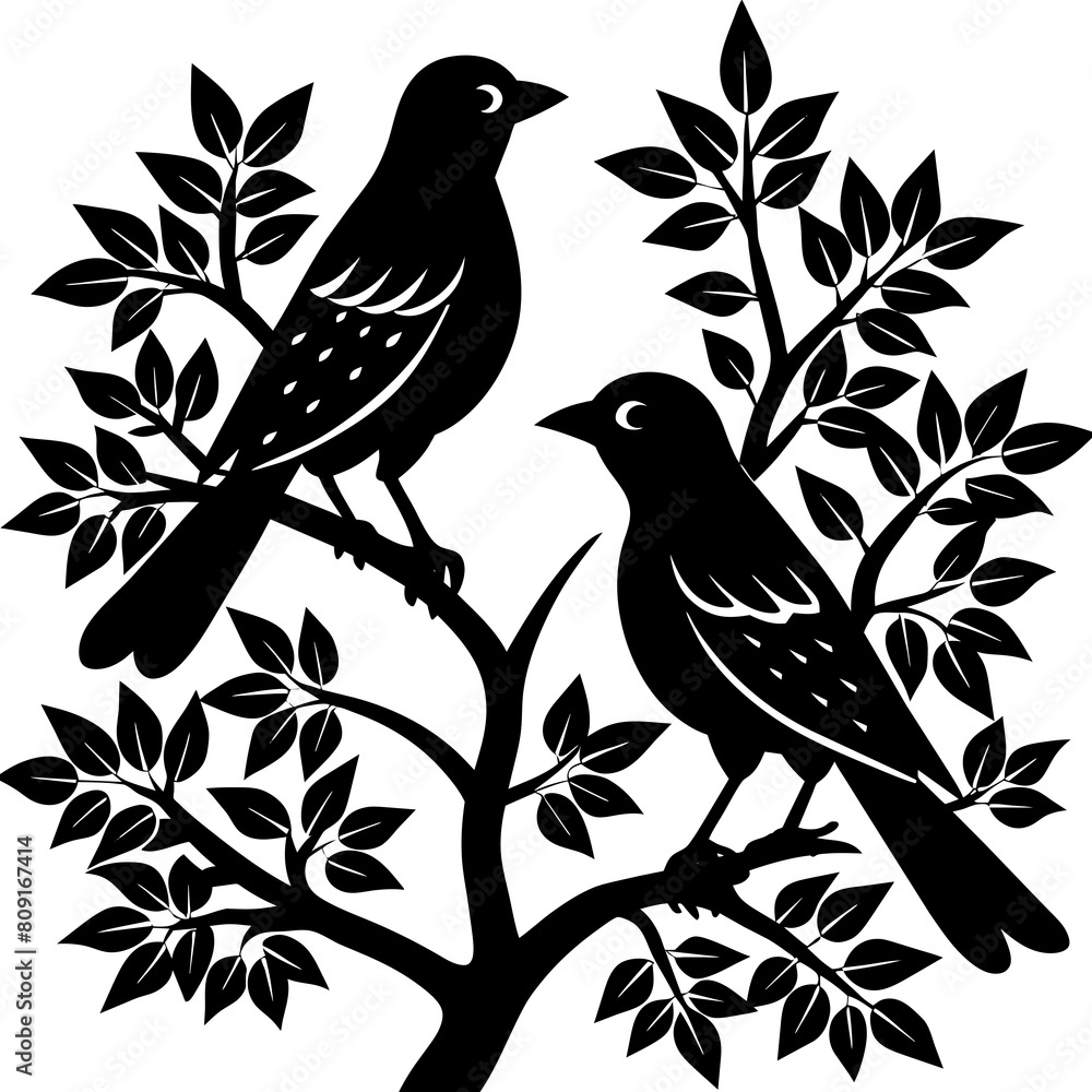 Bird couple on branch love silhouette vector illustration Bird couple on branch love silhouette vector illustration
