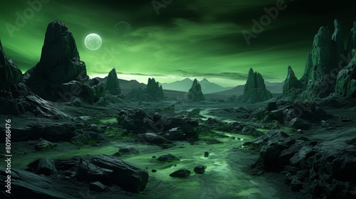 Surreal alien landscape under a glowing moon © Balaraw