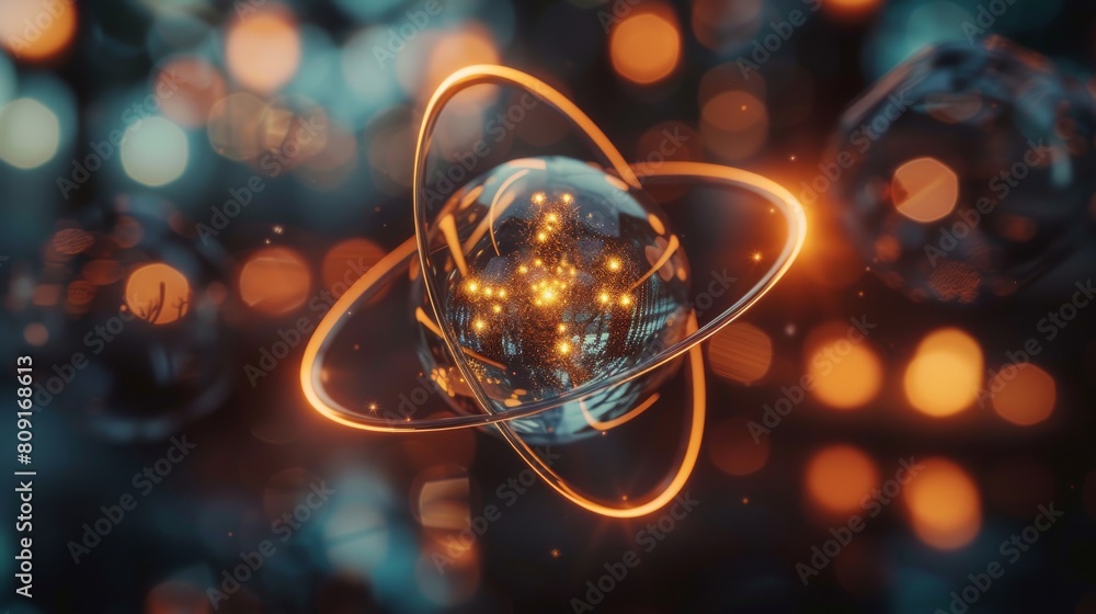 Futuristic Atom Model With Glowing Orbits And Particles In A Scientific Illustration. Generative AI Futuristic Atom Model With Glowing Orbits And Particles In A Scientific Illustration. Generative AI