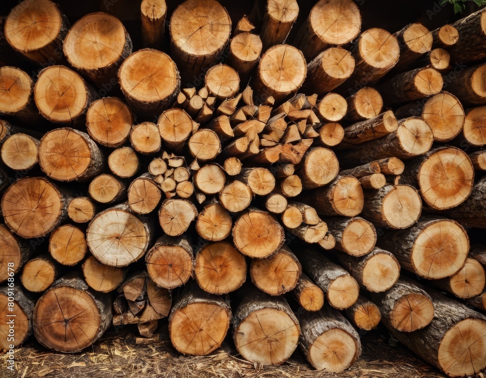 Wooden Logs Piled Up: Pattern of Growth Rings and Texture, Generative AI Wooden Logs Piled Up: Pattern of Growth Rings and Texture, Generative AI