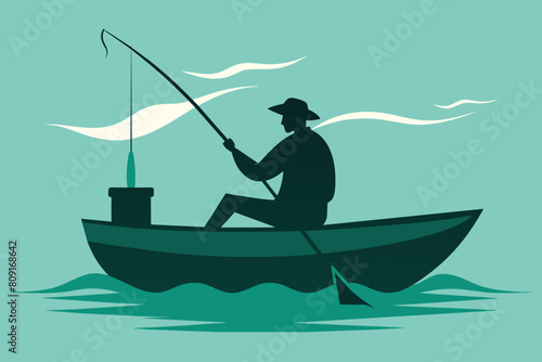 Fisherman in boat silhouette vector design
