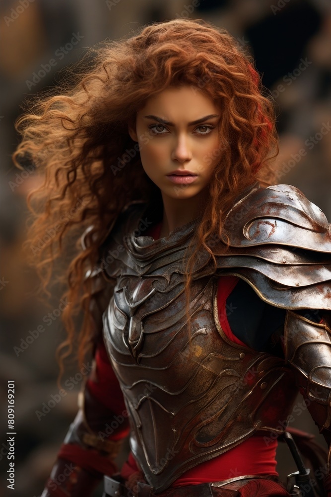 Fierce female warrior in battle armor Fierce female warrior in battle armor