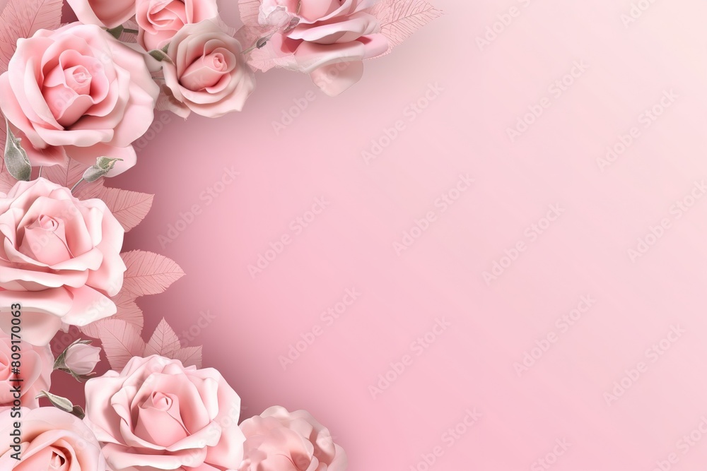 Soft Pink Roses on Pink Background with Floral Frame Soft Pink Roses on Pink Background with Floral Frame