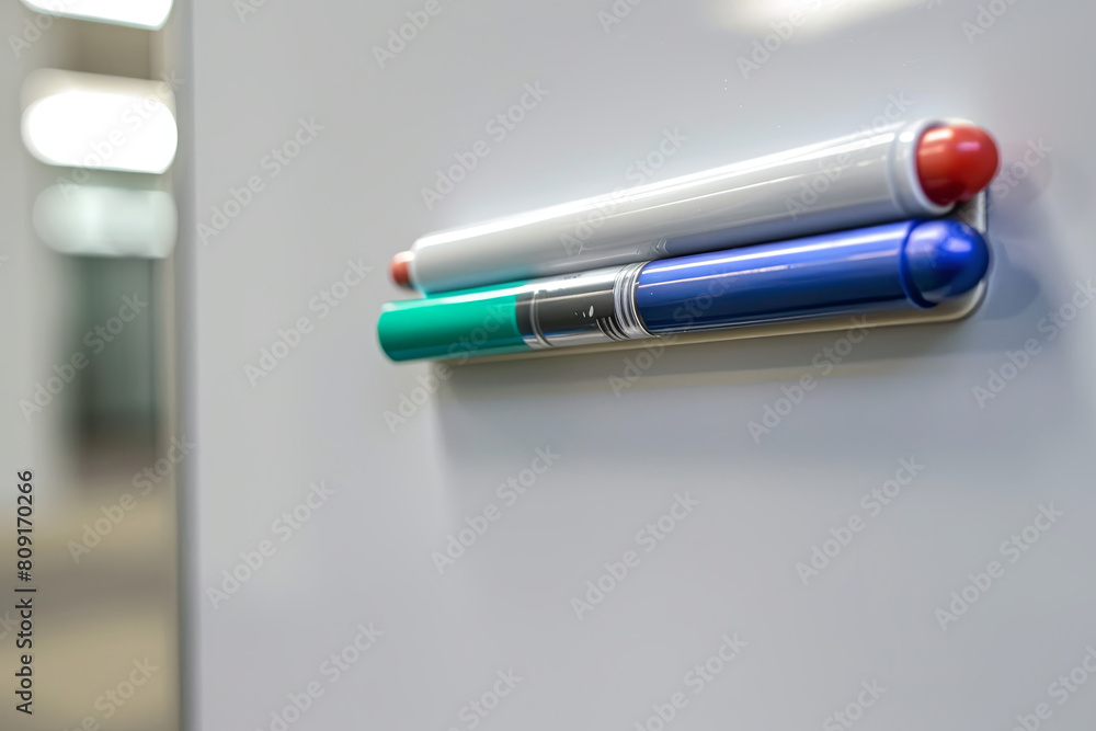 Empty whiteboard with marker pens and magnets
Empty whiteboard with marker pens and magnets