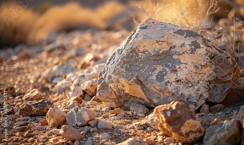 Closeup of crumbly granite and dirt in the Sonoran desert in Tucson, Arizona