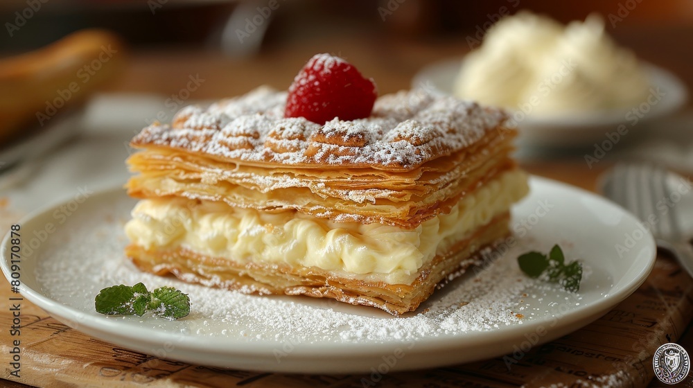Mille-Feuille napoleon prepare classic mille-feuille napoleon with layers of crisp puff pastry AI generated Mille-Feuille napoleon prepare classic mille-feuille napoleon with layers of crisp puff pastry AI generated