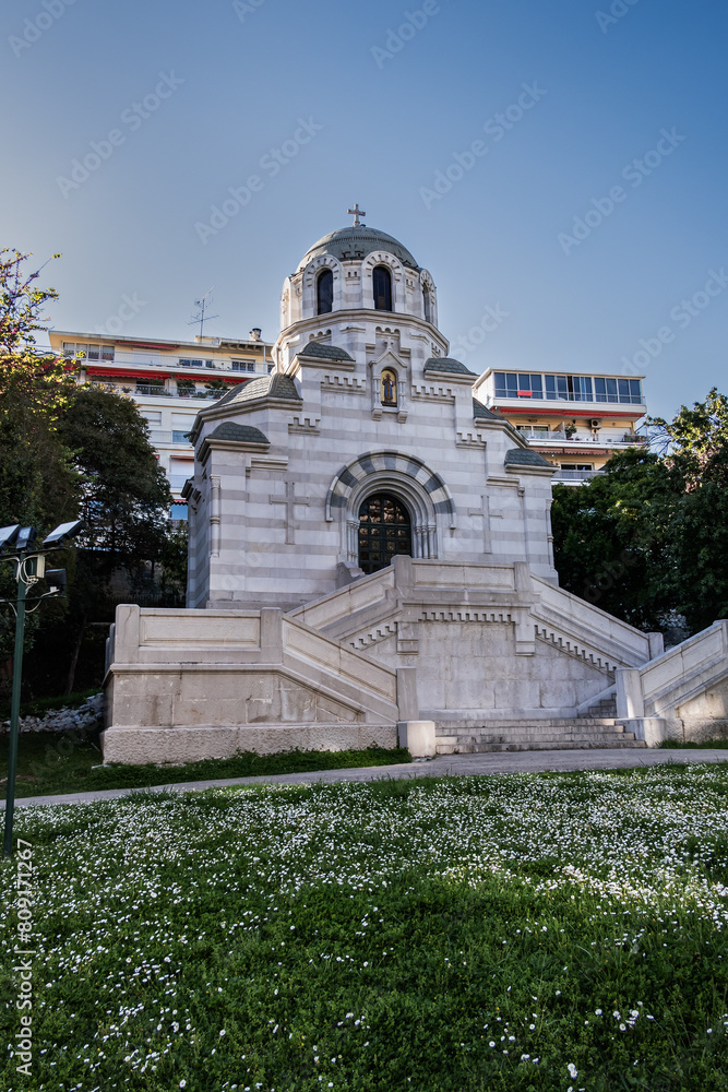 Chapel in the courtyard of the Orthodox Cathedral of St. Nicholas (Cathedrale Orthove Saint-Nicolas de Nice). French Riviera, Cote d'Azur, Nice, France.