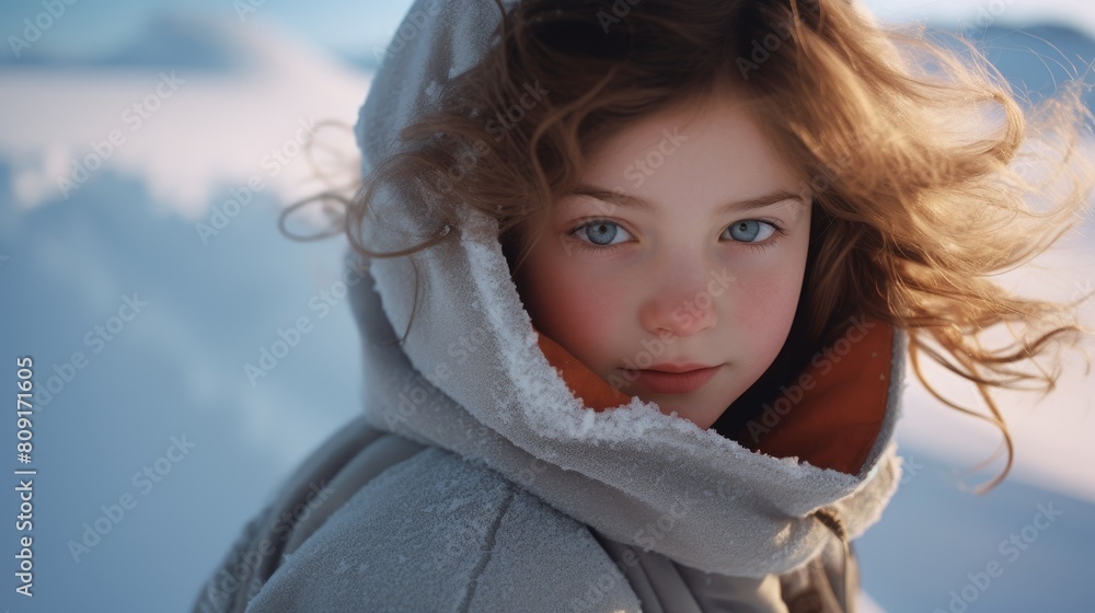 Captivating portrait of a young girl in winter attire Captivating portrait of a young girl in winter attire