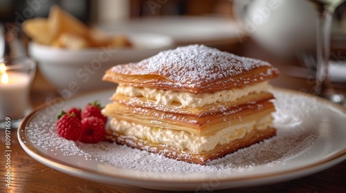 Mille-Feuille napoleon prepare classic mille-feuille napoleon with layers of crisp puff pastry AI generated