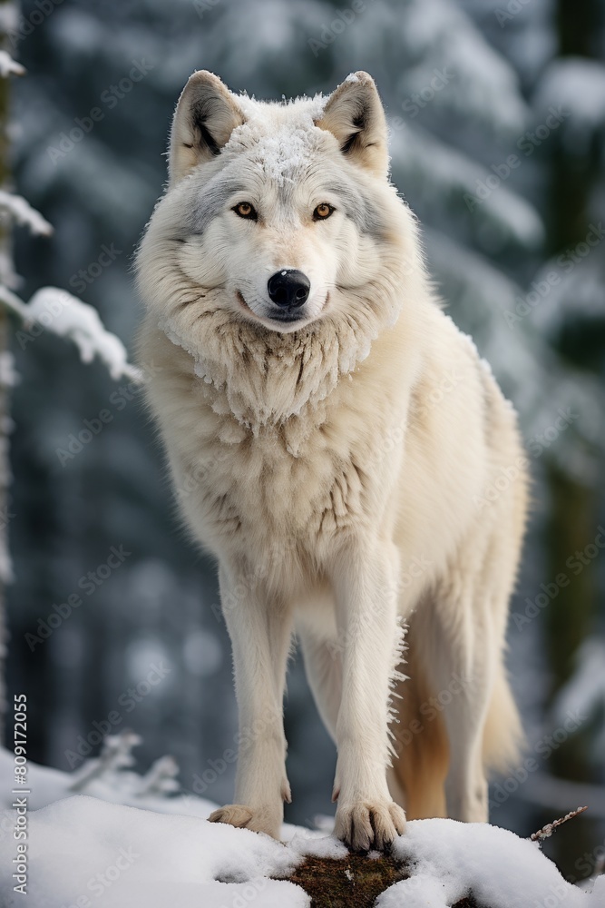 Majestic white wolf in snowy forest Majestic white wolf in snowy forest