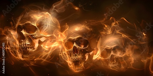 Infernal Vision  Burning Skulls and Eternal Damnation for Wicked Souls. Concept Dark Fantasy  Horror Photography  Skull Art  Hellish Imagery