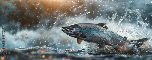 Salmon fish jumping out of water.
