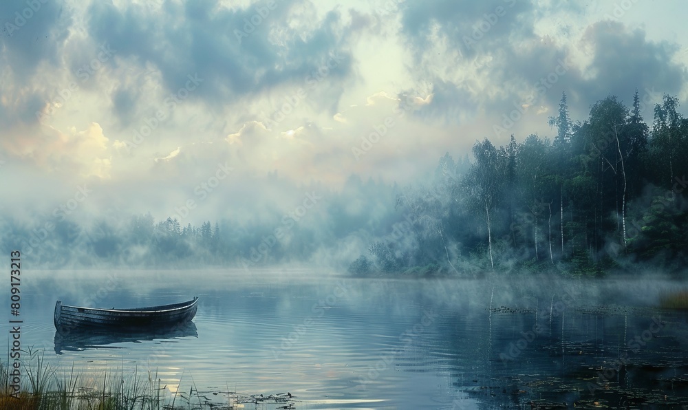 Fototapeta premium misty morning on the lake