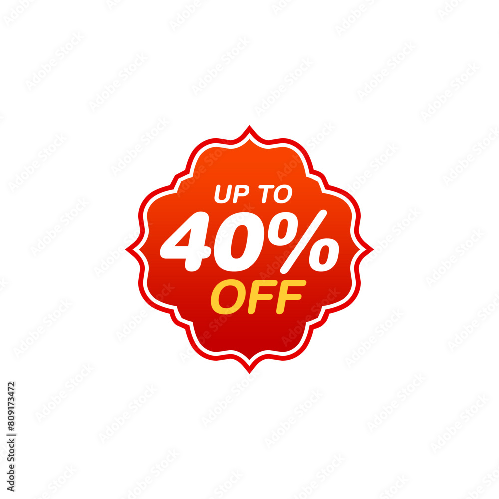 40% Discount Coupon. Sale offer price sign. Sale tags set vector badges template. Special offer symbol. Discount promotion. Discount badge shape. Vector illustration design 40% Discount Coupon. Sale offer price sign. Sale tags set vector badges template. Special offer symbol. Discount promotion. Discount badge shape. Vector illustration design