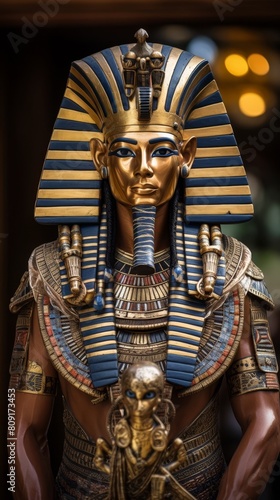 Ornate golden pharaoh statue with intricate details