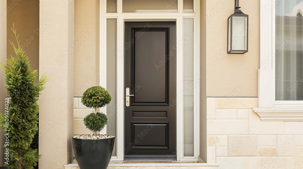 Porta de uma casa com a parede braca