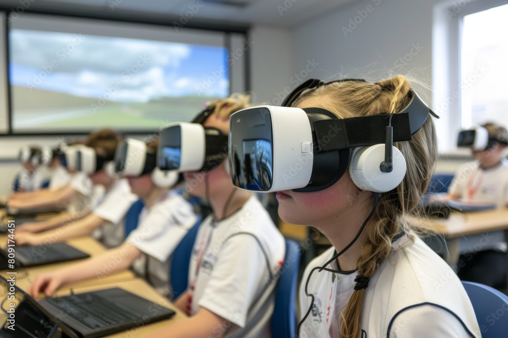 A girl wearing a samsung virtual reality headset A girl wearing a samsung virtual reality headset