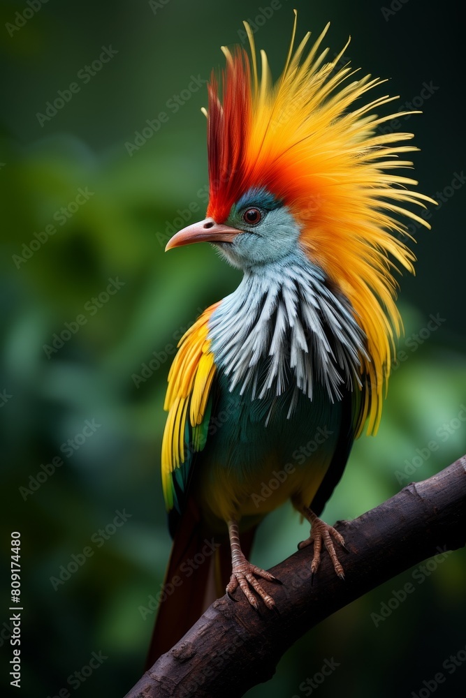 Colorful bird with vibrant feathers perched on branch Colorful bird with vibrant feathers perched on branch