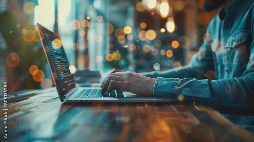 A man works at a computer. Information Technology. Internet of Things. A man works at a computer. Information Technology. Internet of Things.