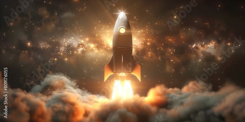 Retro Rocket Launching into Space: A Vintage-Inspired Journey. Concept Space Exploration, Retro Aesthetics, Rocket Launch, Vintage Technology, Futuristic Vision