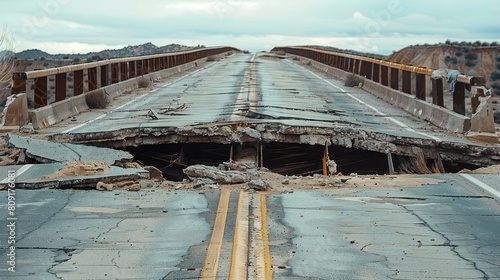A broken bridge over a canyon.