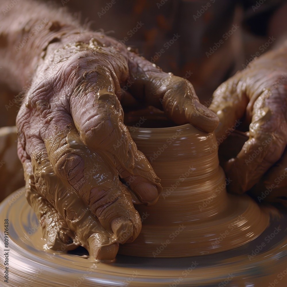 Hands working on a pottery wheel