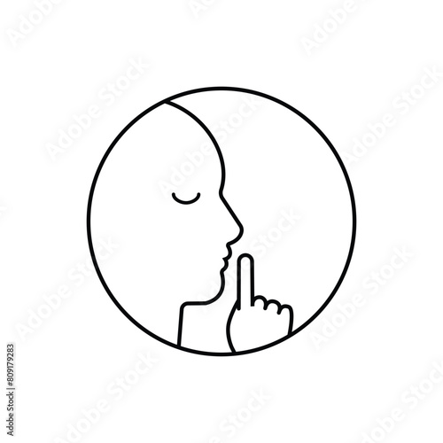 do not disturb icon, please do quiet, pssst or shhh gesture lips, silence or secret, keep shut mouth, line symbol on white background - editable stroke vector