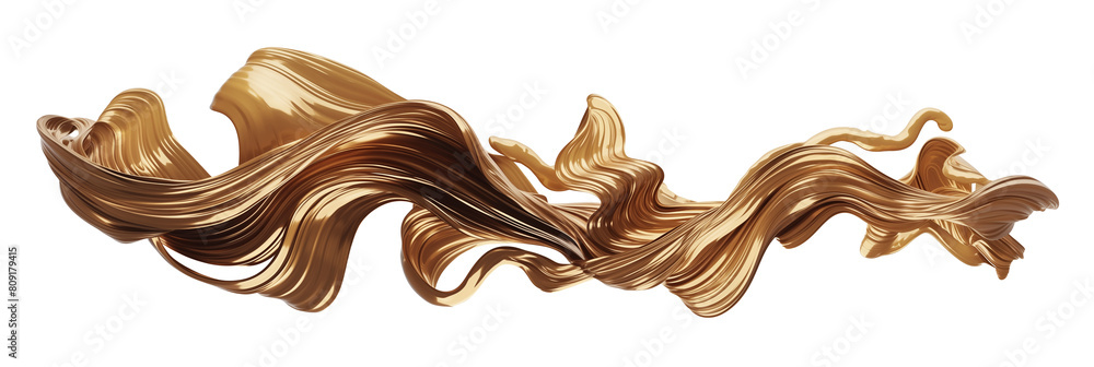 3D bronze liquid shape, twisted stream-like flow, isolated on transparent background 3D bronze liquid shape, twisted stream-like flow, isolated on transparent background