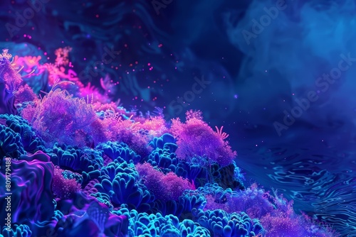 Modern futuristic neon abstract landscape of a vibrant reef, infused with futuristic styles, perfect for a banner sharpen with copy space