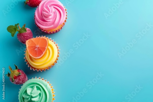 Neon color of desserts makes each treat a visual and gustatory masterpiece in minimal styles, banner sharpen with copy space photo
