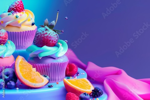 Neon color of desserts makes each treat a visual and gustatory masterpiece in minimal styles, banner sharpen with copy space photo