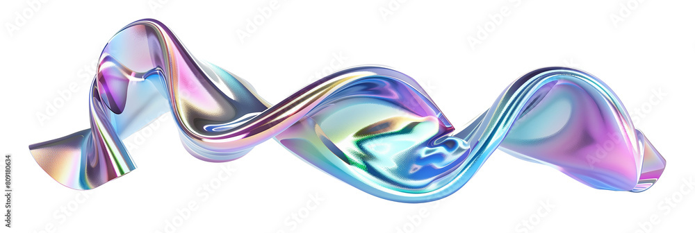 Obraz premium 3D iridescent glass ribbon shape, twisting gracefully, isolated on transparent background