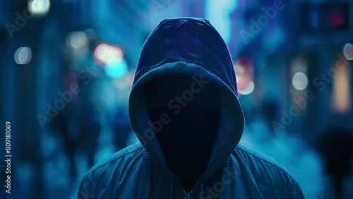 A hooded man is standing in the street 4K motion photo