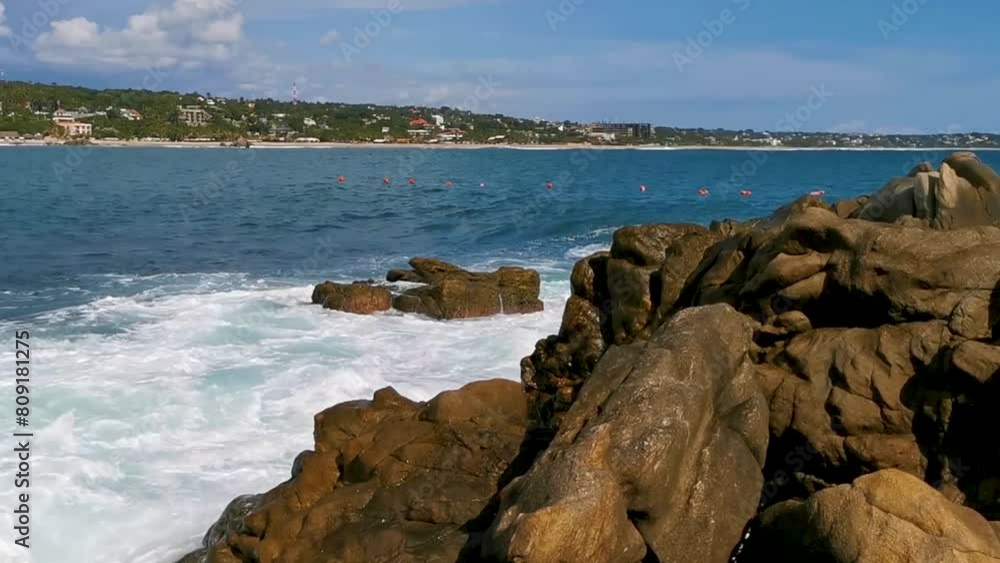 Beautiful rocks cliffs view waves at beach coast panorama Mexico. Beautiful rocks cliffs view waves at beach coast panorama Mexico.