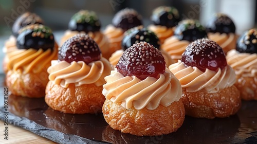 Modern choux pastries reinvent choux pastries with modern fillings like matcha custard AI generated photo