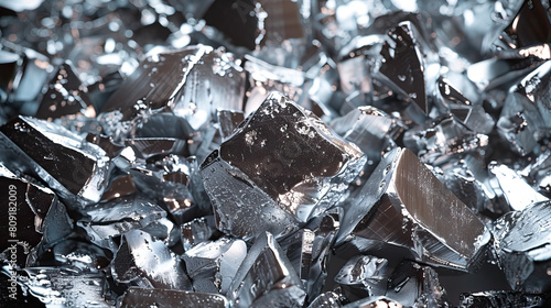 Studio macro very close-up shot, product photography, rhenium precious metal rock. Isolated against background. Bright, studio lighting. Very modern, contemporary, current style