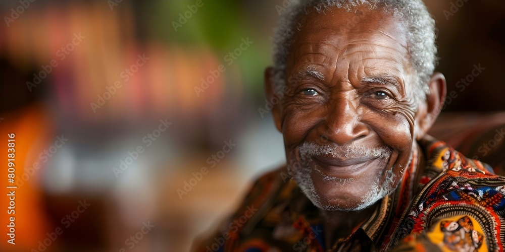 Elderly African man with a friendly face sitting indoors for a headshot. Concept Portrait Photography, Indoor Photoshoot, Headshot, Elderly Man, Friendly Expression